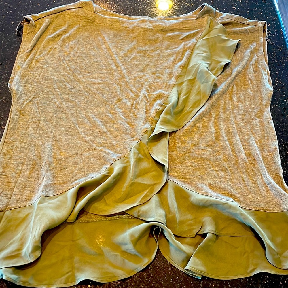 Banana republic army green sleeveless blouse with silk ruffles